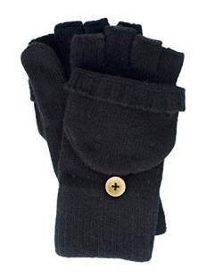 FosterNatur, Damen/Herren Wollhandschuhe mit Klappe, 100% Merino (9, Schwarz) von FosterNatur