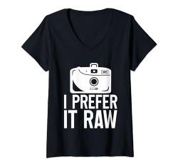Damen I Prefer It Raw --- T-Shirt mit V-Ausschnitt von Fotograf FH