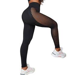Sexy Leggings für Frauen, hohe Taille, Capri-Yogahose mit Netz-Design, Po-Lifting & Bauchkontrolle, Workout-Leggings, Schwarz , L von Fotormt