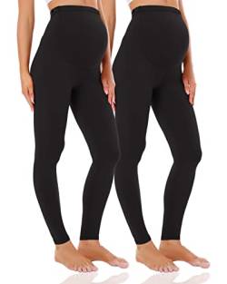 Foucome Damen Over Bump Super Soft Support Mutterschaft Leggings Cropped Pants, 2 Stück schwarz, S von Foucome