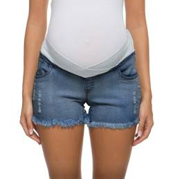 Foucome Damen Unterbauch-Shorts mit breitem elastischem Bund, Taille, Denim Gr. S, A# Blau von Foucome