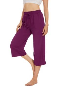 Fourindo Jogginghose Damen Sporthose Damen 3/4 Weites Bein Yogahose mit Taschen Leicht Bequeme Freizeithose Stoffhose High Waist Jogginghose für Sport Yoga Alltag von Fourindo