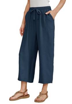 Fourindo Leinenhose Damen 7/8 Weites Bein Sommerhose Damen Leicht Elegant Leinenhose Stoffhose Causal Locker Freizeithose Hohe Taille Sommer Hosen für Urlaub und Alltag von Fourindo