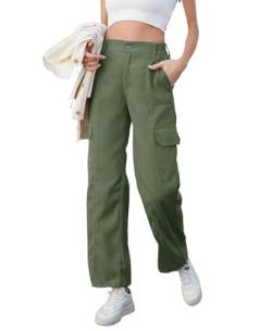 Fourindo Y2K Cargohose Damen - Hosen Damen High Waist Weites Bein Hose mit Multi Taschen Stretch Cargo Hose Wanderhose Arbeitshose von Fourindo