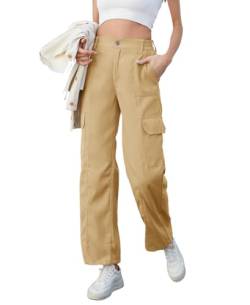 Fourindo Y2K Cargohose Damen - Hosen Damen High Waist Weites Bein Hose mit Multi Taschen Stretch Cargo Hose Wanderhose Arbeitshose von Fourindo