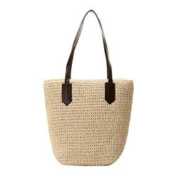 Fowybe Sommer Stroh Strandtasche,Damen Sommer Handmade Stroh Geflochtene Tasche Gewebte Tasche Modische PU Leder Handtasche Strandtasche von Fowybe