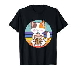 Cat Boba Anime Bubble Tea Neko Mädchen Kawaii Retro Sonnenuntergang T-Shirt von Fox Brother