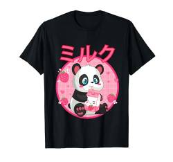 Kawaii Panda Erdbeermilch Shake Karton Japanischer Anime T-Shirt von Fox Brother