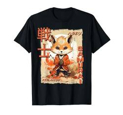 Rückenprint Samurai Fox Warrior Japanischer Ninja Fox Kawaii T-Shirt von Fox Samurai Warriors & Japanese Kawaii Animes