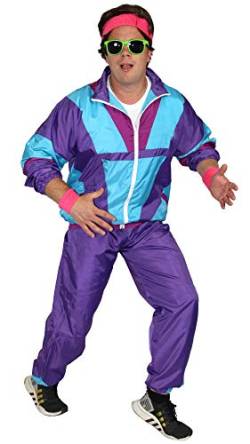 Foxxeo 80er Jahre Kostüm für Herren - türkis lila violett - Trainingsanzug Fasching Karneval Motto-Party, Größe:L von Foxxeo