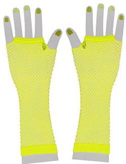 Foxxeo neon gelbe Netzhandschuhe für Damen 80er Jahre Party Handschuhe gelb Karneval Fasching Motto-Party von Foxxeo