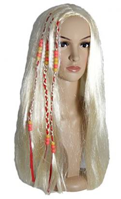 blonde Hippie Perücke mit bunten Strähnen für Damen Karneval 70er Jahre Party Love von Foxxeo