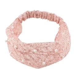 Stirnband Damen Koreanische Perle Wide-Cremed Hair Band Haarbezug Frauen Artefakt Haar Mesh Bandage Grenadine Stirnband Turban Waschen Headwear Gesichtswaschstirnband (Size : Pink) von FrEshn