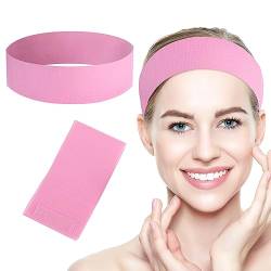 Framendino, 128 Stück rosa Einweg-Spa-Stirnbänder, Vlies-Gesichts-Stirnbänder, Stretch, weiche Hautpflege, Haarband mit praktischem Verschluss für Frauen und Mädchen von Framendino