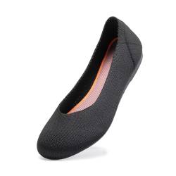 Frank Mully Damen Ballett Flache Schuhe Strick Kleid Schuhe Runde Zehen Slip On Ballerina Walking Flats Schuhe für Frauen Niedriger Keilabsatz Komfort Weich, Schwarz, 44 EU von Frank Mully