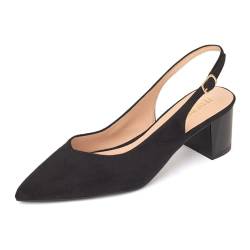 Frank Mully Damen Slingback-Absatz, spitzer Zehenbereich, Arbeitspumps, bequem, klobige Pumps, geschlossene Zehen, stilvoll, elegante Schuhe, Schwarzes Veloursleder, 43 EU von Frank Mully