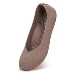 Frank Mully Flache Damen-Ballerinas, breite Breite, runde Zehen, gestrickt, flache Schuhe mit Fußgewölbeunterstützung, breite Zehenbox, Khaki, 38 EU von Frank Mully