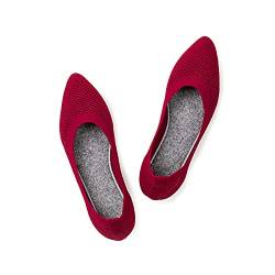 Frank Mully Frauen Spitze Zehe Ballett flach Strickkleid Schuhe Low Wedge Flache Schuhe Komfort Slip On Flats Schuhe für Frau Klassische Schuhe, Rot, 36 EU von Frank Mully