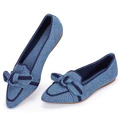 Frank Mully Loafer Flats für Damen Lässiger Strickstoff Leichte Elegante Schuhe Waschbar Elegante Schnürschuhe mit spitzer Zehenpartie Bequeme Schuhe im Ballettstil für, Blau, 37.5 EU von Frank Mully