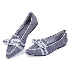 Frank Mully Loafer Flats für Damen Lässiger Strickstoff Leichte Elegante Schuhe Waschbar Elegante Schnürschuhe mit spitzer Zehenpartie Bequeme Schuhe im Ballettstil für, Grau, 37 EU von Frank Mully