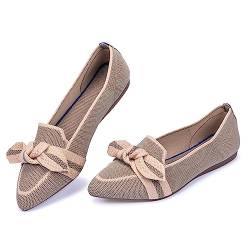 Frank Mully Loafer Flats für Damen Lässiger Strickstoff Leichte Elegante Schuhe Waschbar Elegante Schnürschuhe mit spitzer Zehenpartie Bequeme Schuhe im Ballettstil für, Grün, 40 EU von Frank Mully