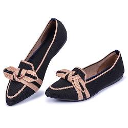 Frank Mully Loafer Flats für Damen Lässiger Strickstoff Leichte Elegante Schuhe Waschbar Elegante Schnürschuhe mit spitzer Zehenpartie Bequeme Schuhe im Ballettstil für, Schwarz, 37 EU von Frank Mully