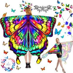 Frasheng Schmetterlingsflügel Erwachsene Kostüm für Damen, 3er-Set Schmetterling Kostüm Umhang mit Schmetterling Haarreif und Gesichtsmaske, Faschingskostüme Damen für Halloween Karneval Party von Frasheng