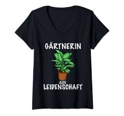 Damen Gärtnerin aus Leidenschaft lustiges Gärtner T-Shirt mit V-Ausschnitt von Frauen Gärtnerin Outfit für den Garten