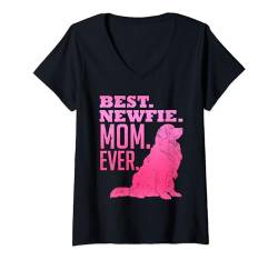 Damen Neufundländer BEST NEWFIE MOM EVER Lustiges Hundemama T-Shirt mit V-Ausschnitt von Frauen Geschenke Neufundländer Shirt Neufundländer