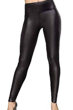 Frauen Schwarze Damen Winter Wetlook Leggings mit hohem Bund High Waist und Strumpfhose Optik elastischer Bund gefüttert XL von Frauen