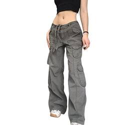 Frdun Aouln Damen Cargo Hosen mit weitem Bein, Y2k Hose mit Kordelzugbund, gerade Jeans für Strumpfhosen, Hosenträger, Turnschuhe, Jogginghose, Jogger, lässige Streetwear von Frdun