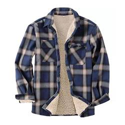 Frdun Herren Plaid Hemdenjacke, Fleece gefütterte Flanellhemden Button-Down-Jacken, Plüsch-Thermohemdjacke, Fleece gefütterte Hemden für Urlaub, Herbst, Winter, Frühling von Frdun