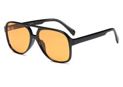 Freckles Mark Vintage Retro 70er Jahre Sonnenbrille für Damen Herren Klassisch Groß Quadrat Pilotenbrille Trendige Brille, Getöntes Gelb, oversize von Freckles Mark