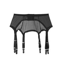 Frecoccialo Women's Suspender Stockings Transparente sexy Spitze 6 Strap Garter Suspender Belt for Stockings, 1-schwarz, XL von Frecoccialo