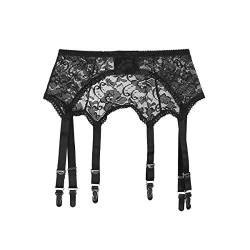 Frecoccialo Women's Suspender Stockings Transparente sexy Spitze 6 Strap Garter Suspender Belt for Stockings, 3-schwarz, L von Frecoccialo