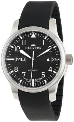 Fortis Herren 700.10.81 K F-43 Flieger Edelstahl Automatik Armbanduhr mit schwarzem Gummiband, Schwarz, Riemen von Frederique Constant