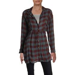 Free People Womens All About The Feels Plaid Long Sleeves Blouse Multi S Plum von Free People