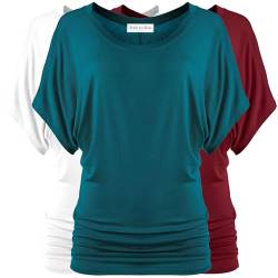 Free to Live 3er-Pack Dolman Kurzarm Business Casual Tops für Frauen elegante Hemden Herbst Reise Tunika zu tragen mit Leggings, Blaugrün, Weinrot, Weiß, XX-Large von Free to Live