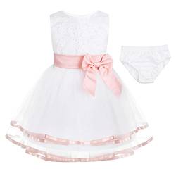 Freebily Baby Taufekleid Kind Festliches Mädchen Kleid Prinzessin Hochzeit Blumenmädchenkleid mit Bloomers Kleinkind Partykleid Perlen Pink 74-80 von Freebily