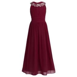 Freebily Blumenmädchen Kleider Mädchen Festlich Elegant Partykleid Chiffon Prinzessin Kleid Hochzeit Brautjungfer Kleid Festival Abendkleider lang Burgundy 140 von Freebily