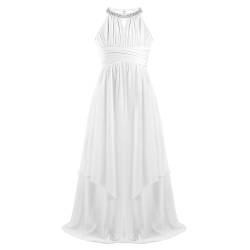 Freebily Blumenmädchen Kleider Mädchen Festlich Elegant Partykleid Chiffon Prinzessin Kleid Hochzeit Brautjungfer Kleid Festival Abendkleider lang Elfenbein Bodenlang 176 von Freebily