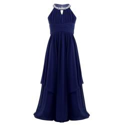 Freebily Blumenmädchen Kleider Mädchen Festlich Elegant Partykleid Chiffon Prinzessin Kleid Hochzeit Brautjungfer Kleid Festival Abendkleider lang Marineblau Bodenlang 152 von Freebily