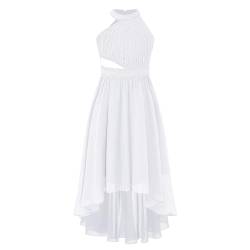 Freebily Blumenmädchen Kleider Mädchen Festlich Elegant Partykleid Chiffon Prinzessin Kleid Hochzeit Brautjungfer Kleid Festival Abendkleider lang Weiß_F 134-140 von Freebily