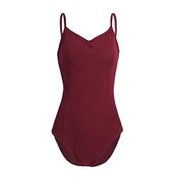 Freebily Damen Ballettanzug Ballett Trikot ärmellos Ballettbody Gymnastikanzug Turnen Bodysuit Mit Träger Sport Yoga Leotard Achselhemd Burgundy M von Freebily