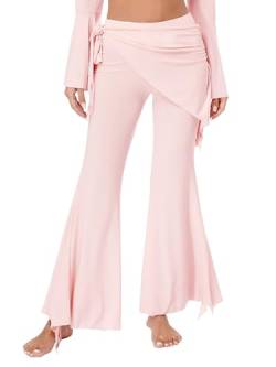 Freebily Damen Bauchtanz Hose Glitzer Schlaghose Leggings Mit Pailletten Glänzendes Belly Dance Pants Arabische Tribal TanzKostüm Rosa_C Einheitsgröße von Freebily