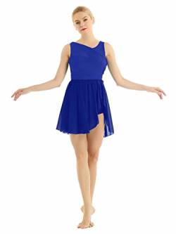 Freebily Damen Chiffon Kleid Ärmellos Tanzkleid Asymmetrisch Ballettkleid Ballett Trikot Jumpsuit Overalls Tanz-Body Gymnastikanzug Kostüm Königsblau XS von Freebily