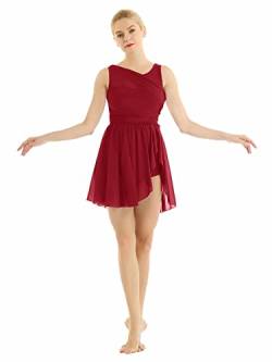 Freebily Damen Chiffon Kleid Ärmellos Tanzkleid Asymmetrisch Ballettkleid Ballett Trikot Jumpsuit Overalls Tanz-Body Gymnastikanzug Kostüm Rot S von Freebily