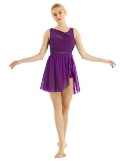 Freebily Damen Chiffon Kleid Ärmellos Tanzkleid Asymmetrisch Ballettkleid Ballett Trikot Jumpsuit Overalls Tanz-Body Gymnastikanzug Kostüm Violett XS von Freebily