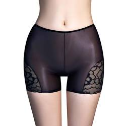 Freebily Damen Durchsichtige Shorts Unterwäsche Öl-Glanz/Matt Nylon Panties Boxer Briefs Stretch Boyleg Unterhose Schlüpfer Reizwäsche C_Schwarz Einheitsgröße von Freebily