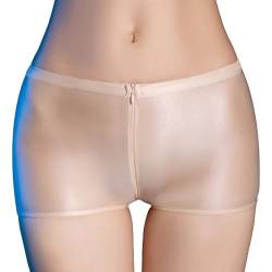 Freebily Damen Durchsichtige Shorts Unterwäsche Öl-Glanz/Matt Nylon Panties Boxer Briefs Stretch Boyleg Unterhose Schlüpfer Reizwäsche D_Nude Einheitsgröße von Freebily